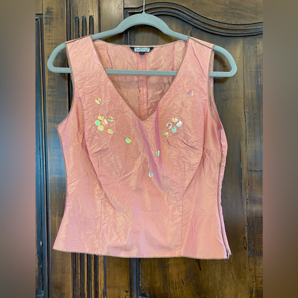 Rozae Nichols iridescent sleeveless dusty rose silk blouse sz 10 worn once
